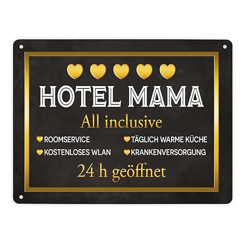 Hotel Mama - All inclusive Metallschild XL in 21x28 cm als schöne und lustige Geschenkidee zum Muttertag oder Geburtstag für deine liebe Mama Hotel Mama - All inclusive Metallschild XL in 21x28 cm als schöne und lustige Geschenkidee zum Muttertag oder Geburtstag für deine liebe Mama von speecheese