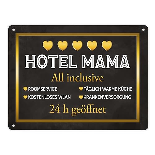 Hotel Mama - All inclusive Metallschild XL in 21x28 cm als schöne und lustige Geschenkidee zum Muttertag oder Geburtstag für deine liebe Mama von speecheese