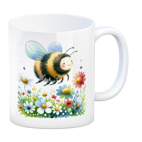 Hummel auf Blumenwiese Kaffeebecher Dickes Insekt Tasse mit Fliegender Hummel Motiven Pollen-Sammelnde Insekten auf Blumenwiese - Natur Pur Design von speecheese