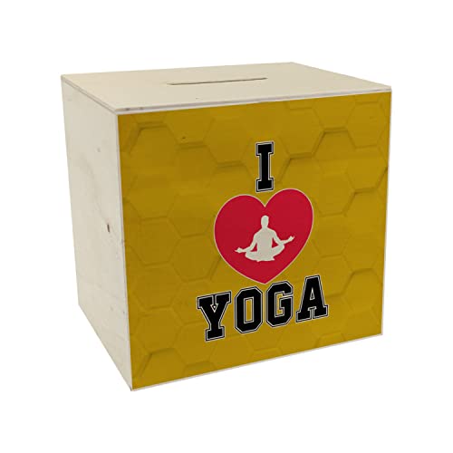 I Love Yoga Spardose aus Holz in Gelb für Yogalehrer EIN dekoratives Sparschwein für Yogaschulen Sport Yogatraining Sparbüchse Yogamatte von speecheese