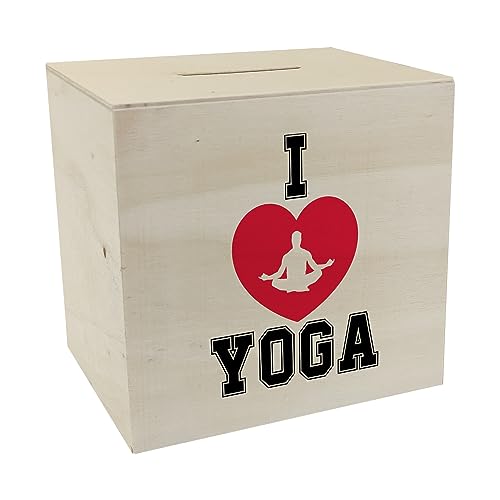 I Love Yoga Spardose aus Holz in Weiß für Yogalehrer EIN dekoratives Sparschwein für Yogaschulen Sport Yogatraining Sparbüchse Yogamatte von speecheese