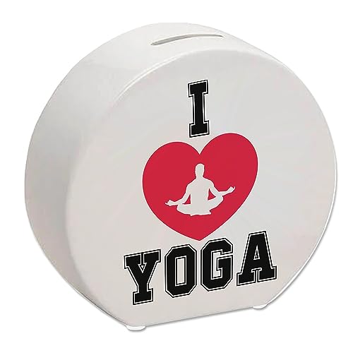 I Love Yoga Spardose in Weiß für Yogalehrer EIN dekoratives Sparschwein für Yogaschulen Sport Yogatraining Sparbüchse Yogamatte von speecheese