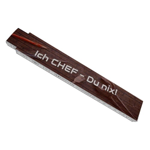 Ich Chef - du nix! Meterstab aus Holz mit Werkzeug Hintergrund Werkzeug Geschenk lustiger Zollstock Chef Gliedermaßstab mit Spruch bedruckt und qualitativ hochwertig verarbeitet von speecheese