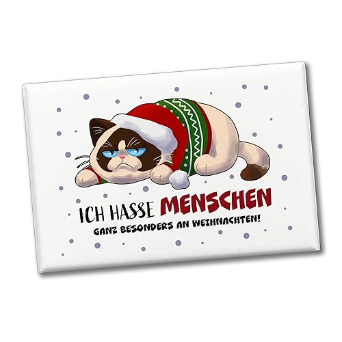 Ich Hasse Menschen – besonders an Weihnachten Souvenir Magnet mit grimmiger Katze als Dekoration für den Kühlschrank zur Adventzeit für Weihnachtsmuffel die Katzen lieben Aber von speecheese