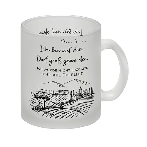 Ich bin auf dem Dorf groß geworden Glas Tasse in weiß mit Spruch Ich wurde nicht erzogen ich habe überlebt Dorfkind Tasse Land Kaffeetasse Heimat Kindheit dekorativ von speecheese