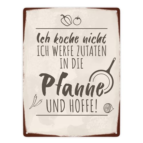 Ich koche nicht ich werfe Zutaten in die Pfanne und hoffe Metallschild XXL in 28x38 cm witziges Blechschild für die Küche für Menschen die nicht kochen können im angesagten von speecheese