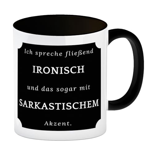 Ich spreche fließend Ironisch Kaffeebecher in schwarz mit Spruch sogar mit sarkastischem Akzent lustiger Motiv Tasse für Männer Kaffeetasse Spruch von speecheese