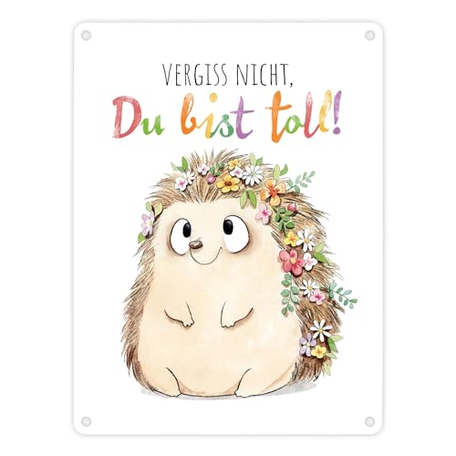 Igel Metallschild in 15x20 cm mit Spruch Vergiss nicht Du bist toll Wanddeko Geschenk Farbenfroh Freundlich Blümchenmotiv Wertschätzend zum 50 Hochzeitstag von speecheese