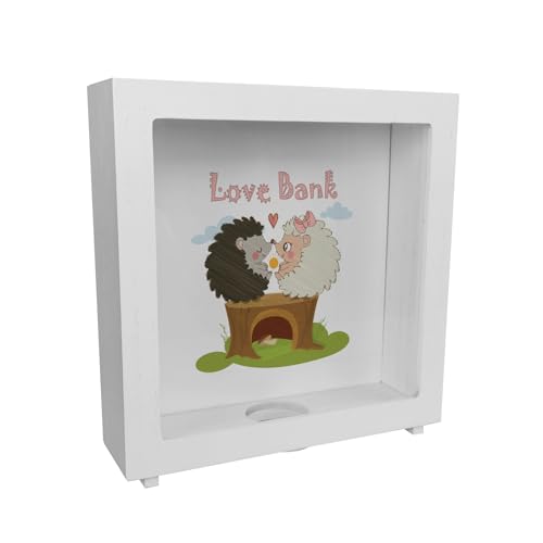 Igel Rahmen Spardose aus Holz mit Spruch Love Bank Igel Pärchen Sparschwein zum sparen auf gemeinsame Ziele Liebe Sparbüchse romantisch von speecheese