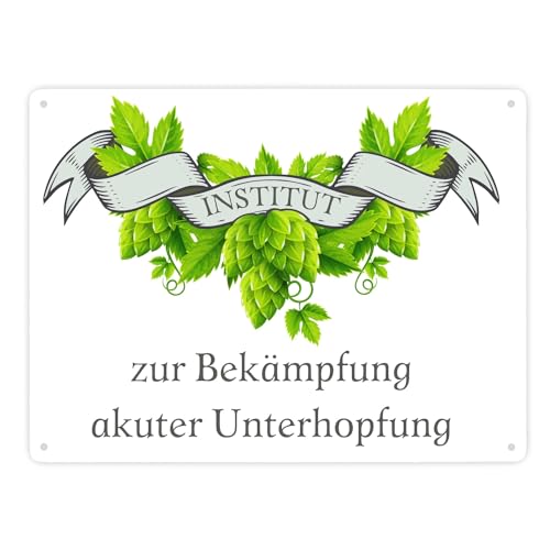 Institut zur Bekämpfung akuter Unterhopfung Bier Metallschild XXL in 28x38 cm ein lustiges Schild für Biertrinker Bier Hopfenpflanze Blechschild zur Unterhopfung Bierliebhaber von speecheese