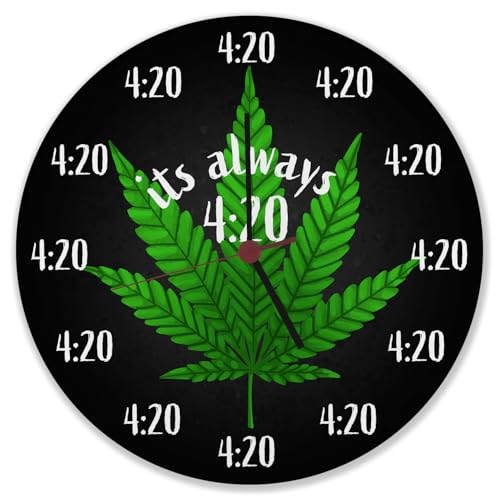It's Always 420 Kiffer Wanduhr mit Cannabis Blatt Uhr für Kiffer mit bekanntem Kifferspruch als Gastgeschenk für echte Stoner die Ihr Weed lieben It's Always 420 Kiffer Wanduhr mit Cannabis Blatt Uhr für Kiffer mit bekanntem Kifferspruch als Gastgeschenk für echte Stoner die Ihr Weed lieben von speecheese