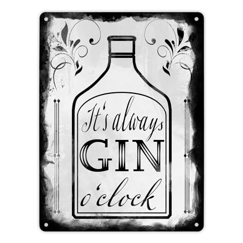 It's always Gin o'clock Metallschild XL in 21x28 cm mit Spruch für die Bar in weiß lustiges Blechschild für die Minibar Bardekoration Deko für die Kneipe von speecheese