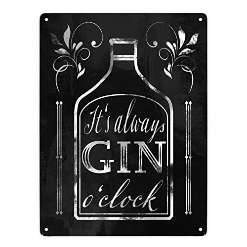 It's always Gin o'clock Metallschild XXL in 28x38 cm mit Spruch für die Bar in schwarz lustiges Blechschild für die Minibar Bardekoration Deko für die Kneipe von speecheese