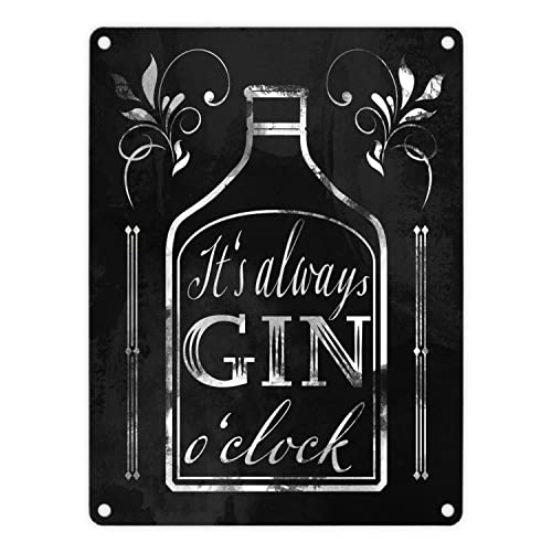 It's always Gin o'clock Metallschild in 15x20 cm mit Spruch für die Bar in schwarz lustiges Blechschild für die Minibar Bardekoration Deko für die Kneipe von speecheese
