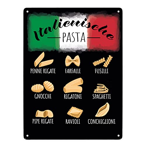 Italienische Pasta Metallschild XXL in 28x38 cm in schwarz Verschiedene Nudelarten Blechschild mit Italienflagge kenn deine Nudeln schlichte Dekoration für die Küche italienisch von speecheese