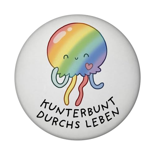 Jelly & Friends Regenbogen-Qualle Magnet mit Flaschenöffner rund mit Spruch Kunterbunt durchs Leben Kawaii Squishy Jellyfish Spaß Regenbogen Charm Für Backofen von speecheese