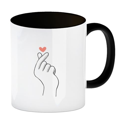 K-Pop Kaffeebecher in schwarz in Schwarz-Weiß mit Herzsymbol eine bunte Tasse für alle Korean-Pop Fans Kreativer Hand Becher Teenager Manga Kaffeetasse verschiedene Varianten Anime von speecheese