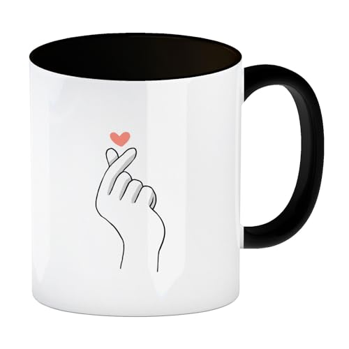 K-Pop Kaffeebecher in schwarz in Schwarz-Weiß mit Herzsymbol eine bunte Tasse für alle Korean-Pop Fans Kreativer Hand Becher Teenager Manga Kaffeetasse verschiedene Varianten von speecheese