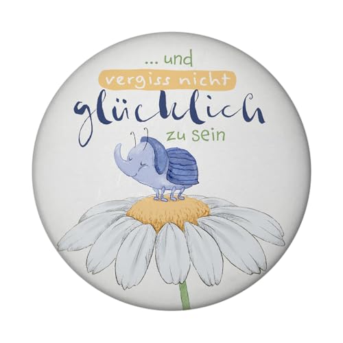 Käfer Magnet rund rund mit Spruch und vergiss Nicht glücklich zu Sein Glückskäfer Cartoon Design Natur-Motiv Positiver Geburtstags- Backofen-Magnet von speecheese