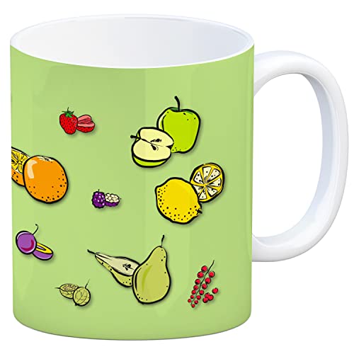 Kaffeebecher in grün zum Thema Obst mit verschiedenen Früchten schöne Kaffeetasse als Geschenk für Kaffeeliebhaber die verschiedenen Früchten mögen von speecheese