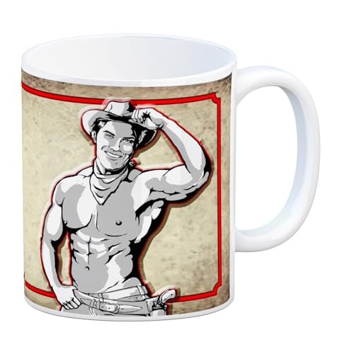 Kaffeebecher mit sexy Cowboy und Spruch - Ich will 'nen Cowboy als Mann Sexy Cowboy Schild für Single Frauen oder für Jungesellinnen Abende als Geschenk für Damen mit dem falschen von speecheese