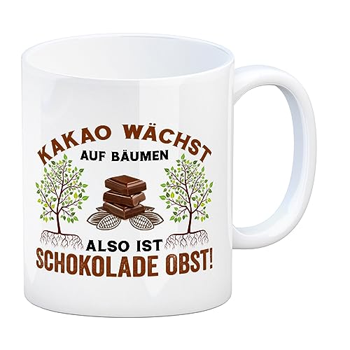 Kakao Kaffeebecher mit Spruch Schokolade ist Obst Tasse als Aufmunterung am Arbeitsplatz Kakao Kakao wächst auf Bäumen Kaffeetasse Chocolatier lustig von speecheese