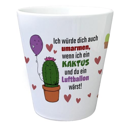 Kaktus Ballon Blumentopf mit Spruch Ich würde Dich auch umarmen wenn ich EIN Kaktus und du EIN Luftballon wärst Motiv niedlicher lila lustig Übertopf Herzen lustiger Liebe Paare von speecheese