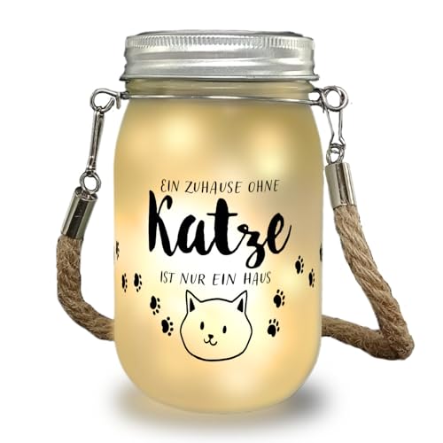 Katze Solarlicht mit Spruch Ein Zuhause ohne Katze ist nur ein Haus ein liebevolles Dekolicht für Katzenbesitzer Frauen Geburtstag Dekolampe Einmachglas Haustier Spruch von speecheese