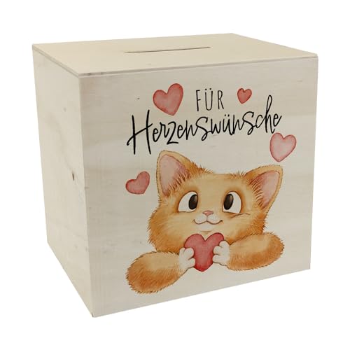 Katze Spardose aus Holz mit Spruch Für Herzenswünsche Ideal für Geburtstag Kater-Liebhaber Haustierfreunde Herzgeschenk für Katzenmenschen von speecheese