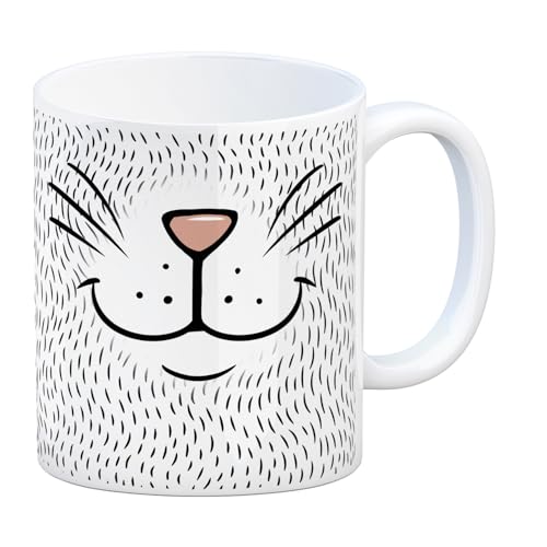 Katzengesicht Kaffeebecher mit süßem Lächeln einer Katze in weiß von speecheese