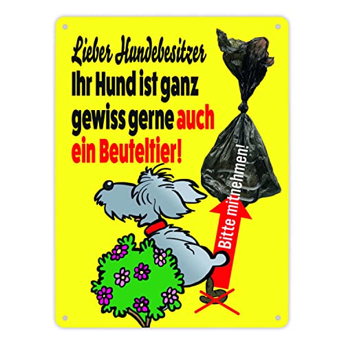 Kein Hundeklo Metallschild XL in 21x28 cm mit lustiger Illustration und Spruch in Gelb für alle Gartenbesitzer, die die Hundekacke im Vorgarten satt haben, die Hundebesitzer aber von speecheese