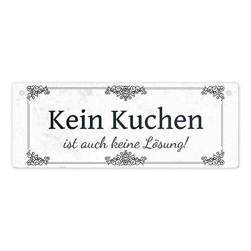 Kein Kuchen ist auch keine Lösung Metallschild L in 10,5x28cm in weiß vintage als Geschenk für Frauen die liebend gerne Kuchen essen und backen aber auch auf ihre schlanke Linie von speecheese