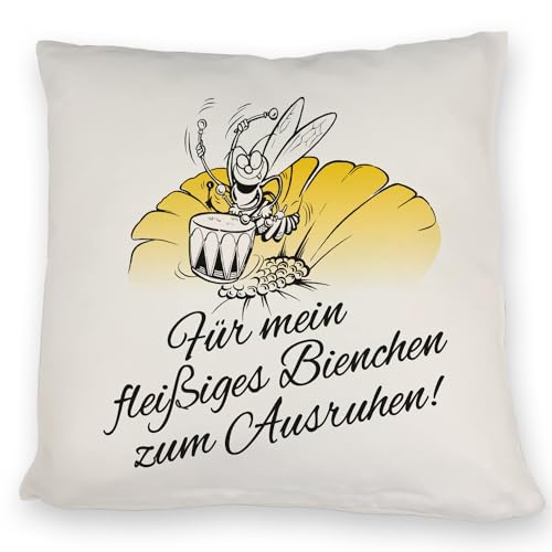 Kissen mit Bienen Motiv in gelb mit Spruch Mein fleißiges Bienchen EIN tolles DekoKissen zum Geburtstag für die Partnerin Biene Hummel Wespe Sofa Couch von speecheese