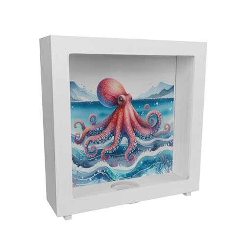 Kraken Aquarell Rahmen Spardose aus Holz Schöne Kraken Aquarell Rahmen Spardose aus Holz Marine Meeres-Design Ozean Tintenfisch Unterwasser Motiv von speecheese