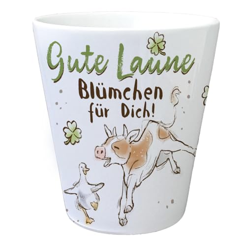 Kuh und Gans Blumentopf mit Spruch Gute Laune Blümchen für Dich Freunde im Klee Glück Freude Geburtstagsgeschenk Symbol der Freundschaft von speecheese