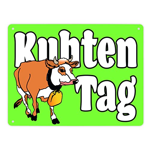 Kuhten Tag Metallschild XL in 21x28 cm in grün mit Kuh zum Thema Bauernhof Guten Tag Metall-Schild Bauer Blechschild Milch Aluminium Schild Kuh von speecheese