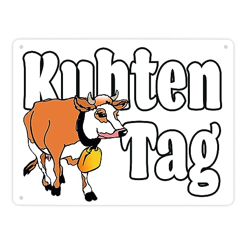 Kuhten Tag Metallschild XL in 21x28 cm in weiß mit Kuh zum Thema Bauernhof Guten Tag Metall-Schild Bauer Blechschild Milch Aluminium Schild Kuh von speecheese