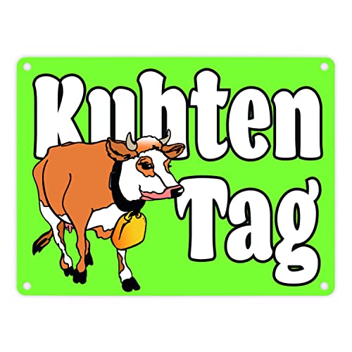 Kuhten Tag Metallschild in 15x20 cm in grün mit Kuh zum Thema Bauernhof Guten Tag Metall-Schild Bauer Blechschild Milch Aluminium Schild Kuh von speecheese