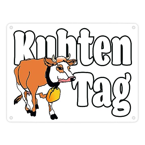 Kuhten Tag Metallschild in 15x20 cm in weiß mit Kuh zum Thema Bauernhof Guten Tag Metall-Schild Bauer Blechschild Milch Aluminium Schild Kuh von speecheese