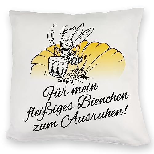 Kuschelkissen mit Bienen Motiv in gelb mit Spruch Mein fleißiges Bienchen EIN tolles DekoKuschelkissen zum Geburtstag für die Partnerin Biene Hummel Wespe Sofa Couch von speecheese