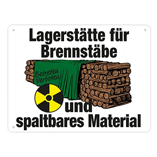 Lagerstätte für Brennstäbe - Brennholzlager Metallschild XL in 21x28 cm in Weiß für Menschen die Holz für den eigenen Ofen lagern und Witze über AKW lustig finden Atomkraftlager von speecheese