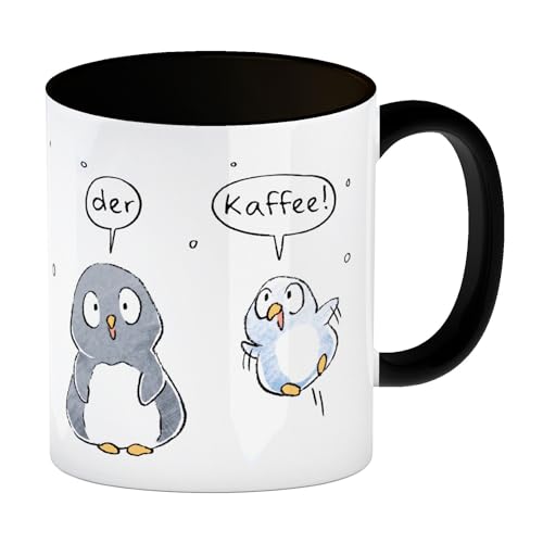 Leise rieselt der Kaffee Kaffeebecher in schwarz mit Spruch eine niedliche Tasse mit vier Pinguinen lustiger Pinguin Motiv Weihnachten Kaffeetasse Winter Wintermotiv von speecheese