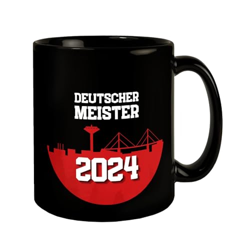 Leverkusen Tasse in Schwarz mit Spruch Deutscher Meister 2024 Fanartikel für Leverkusen-Fans Fußball-Liga Triumph Meisterschale Symbol NRW von speecheese