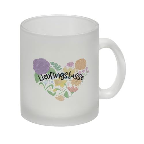 Lieblingstasse Glas Tasse mit Blumen in Herzform eine bunte Tasse für die Freundin Blumenmotiv Gärtner Kaffeetasse Herz Becher Pflanzenmotiv Sonnenblume Natur Motiv niedlich von speecheese
