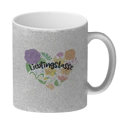 Lieblingstasse Glitzer-Kaffeebecher mit Blumen in Herzform eine bunte Tasse für die Freundin Blumenmotiv Gärtner Kaffeetasse Herz Becher Pflanzenmotiv Sonnenblume Natur Motiv von speecheese