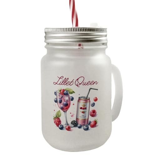 Lillet Queen Mason Jar Henkel Trinkglas mit Deckel Lillet Queen Mason Jar Henkel Trinkglas mit Deckel mit Spruch Perfekt für Wild Berry Aperitif beeriges Sommergetränk - Fruchtig von speecheese