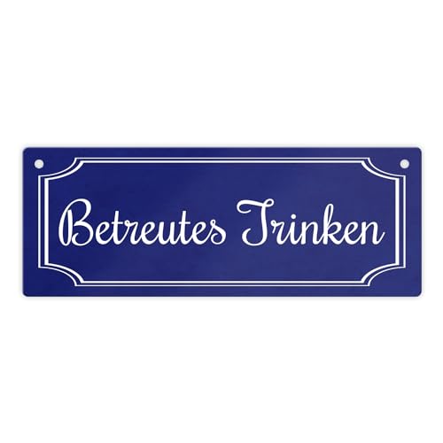 Lustiges Straßenschild Betreutes Trinken für Zuhause 75x20 mm aus Aluminium in dunkelblau mit weißer Schrift Zimmer Dekoration Trinkgelage Schild Party Metallschild Hausbar von speecheese