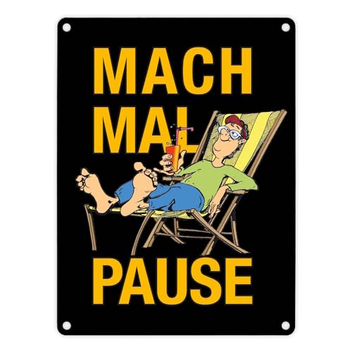 Mach mal Pause Metallschild in 15x20 cm in schwarz mit Spruch ein Schild für alle die mal entspannen müssen Motiv Hängematte Comicstil Arbeitsplatz Hängematte Blechschild Büro von speecheese