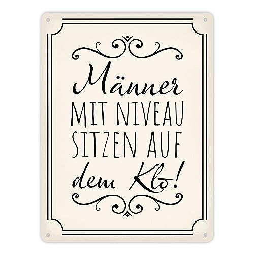 Männer mit Niveau sitzen auf dem Klo Metallschild XL in 21x28 cm in beige für die Toilette lustiges Blechschild für die Toilette für Männer die sich nicht hinsetzen zum Pinkeln von speecheese