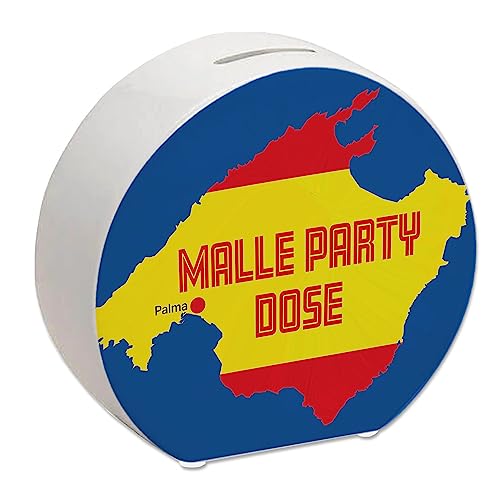 Malle Party Spardose mit Mallorca Motiv in den Farben der spanischen Flagge für Liebhaber von Mallorca und Saufeskapaden als Geschenk für einen Guten Kumpel von speecheese